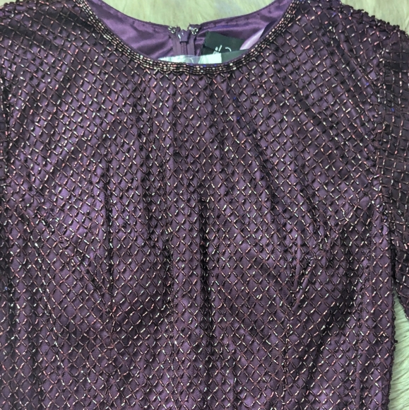 NWT Mac Duggal Long Sleeve Lattice Beaded Cocktail Dress in Aubergine 5530 - Picture 9 of 16